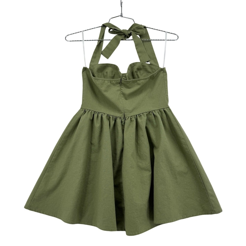 Princess Polly Olive Green Halter Mini Dress Bustier Cotton Linen Blend Size 6 - Picture 2 of 6
